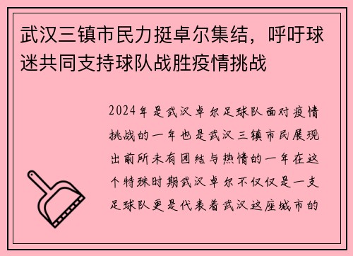 武汉三镇市民力挺卓尔集结，呼吁球迷共同支持球队战胜疫情挑战